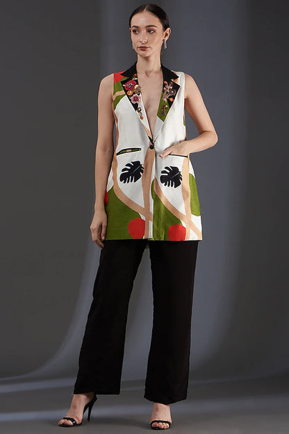 Printed Emb Collar Blazer