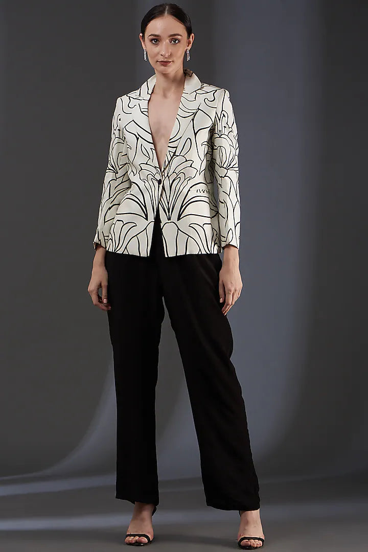 Printed B/w Blazer