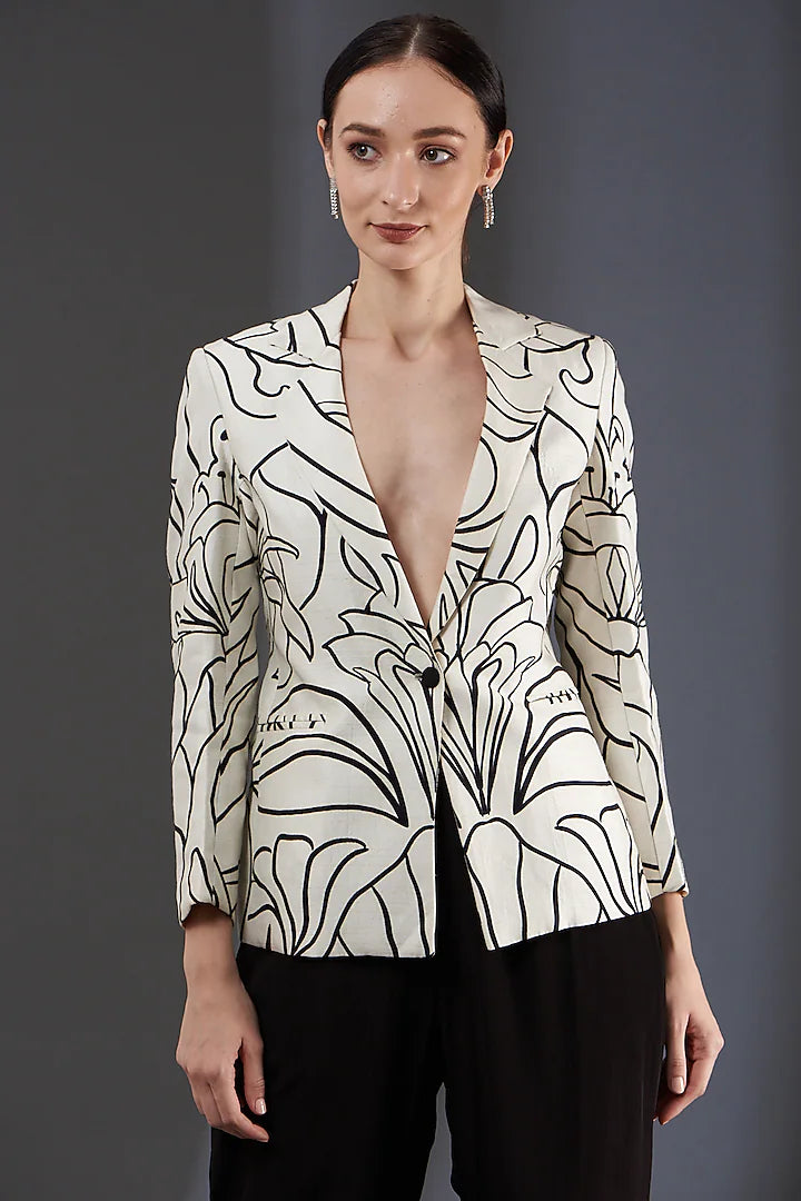 Printed B/w Blazer
