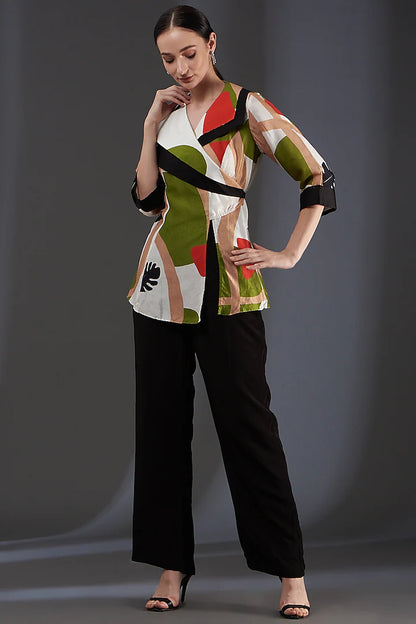 Printed overlapping top - Green