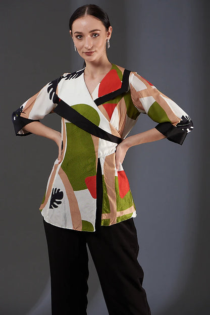 Printed overlapping top - Green