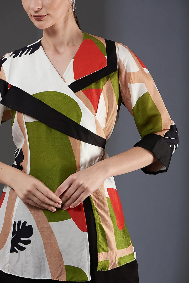 Printed overlapping top - Green
