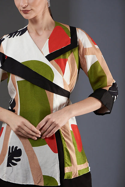 Printed overlapping top - Green