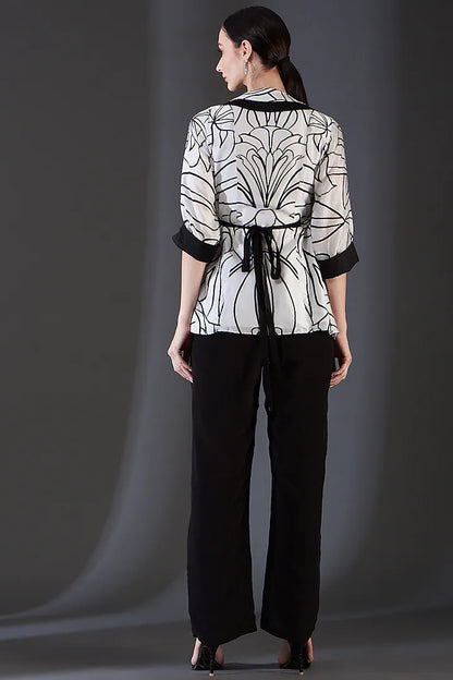 Printed overlapping top. BW