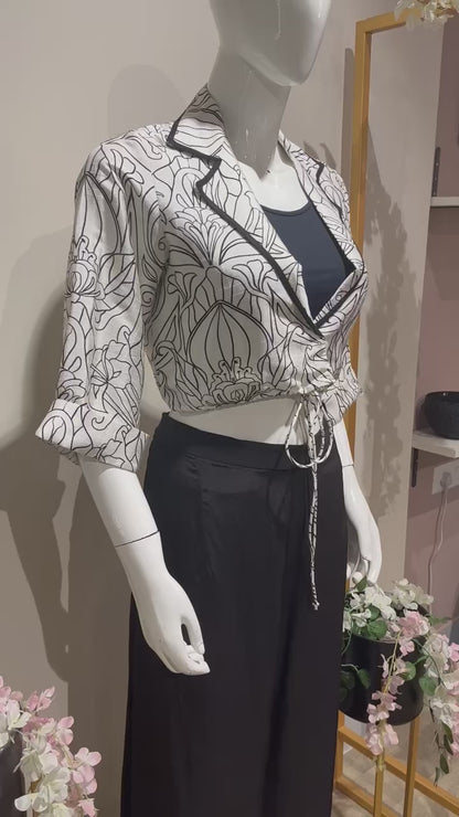 Printed B/w Croptop with Pants