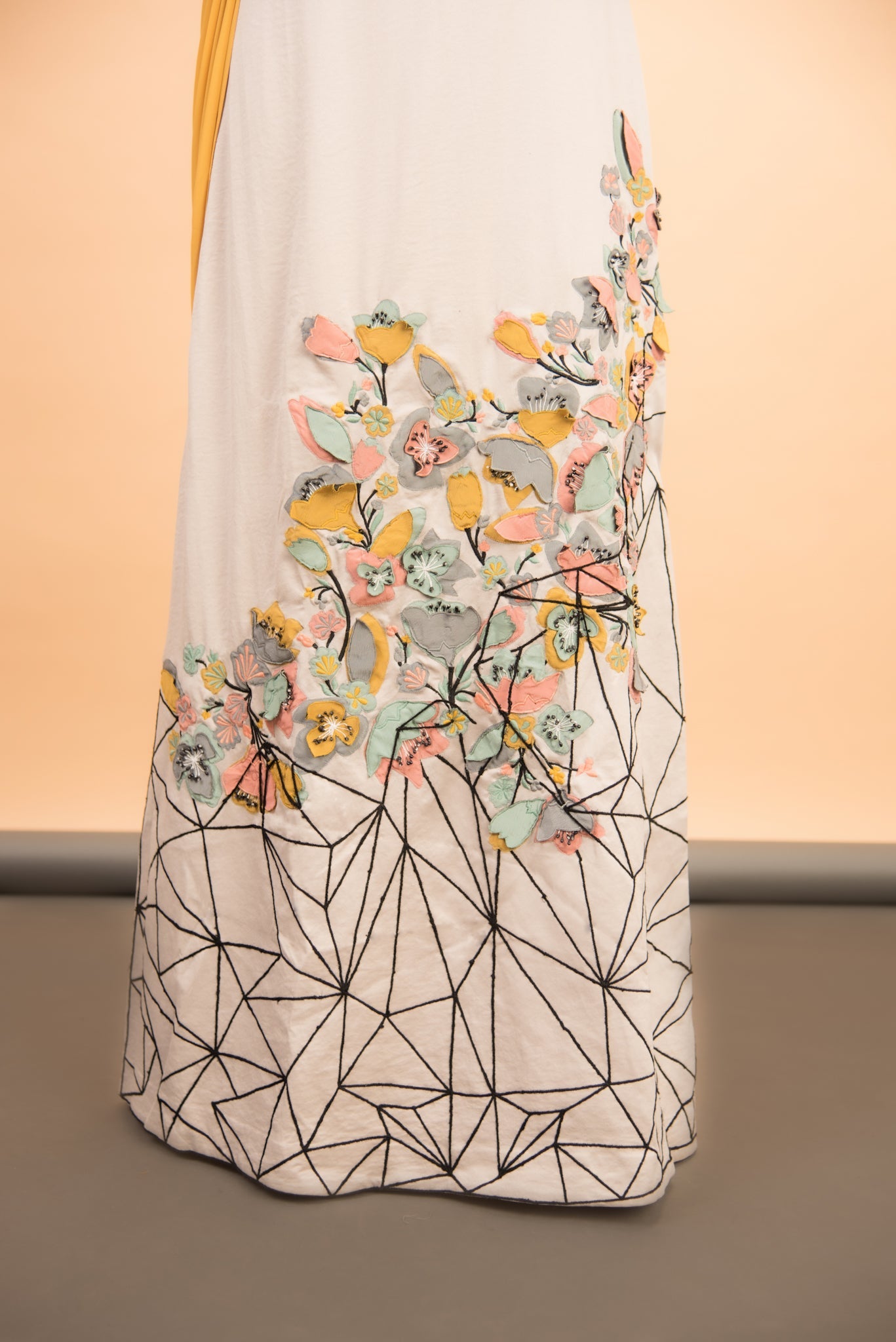 Grey 3D Embroidered Drape Gown - Label Manasi