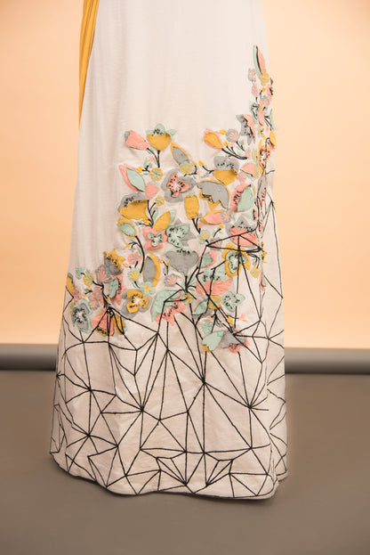 Grey 3D Embroidered Drape Gown - Label Manasi