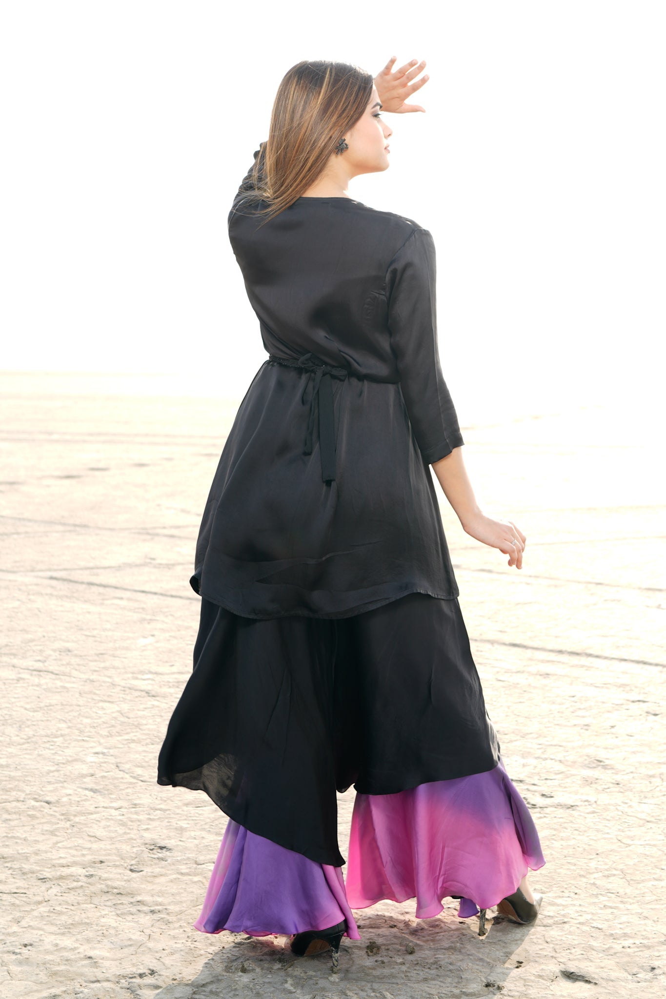 Double layer ombré pants with jacket