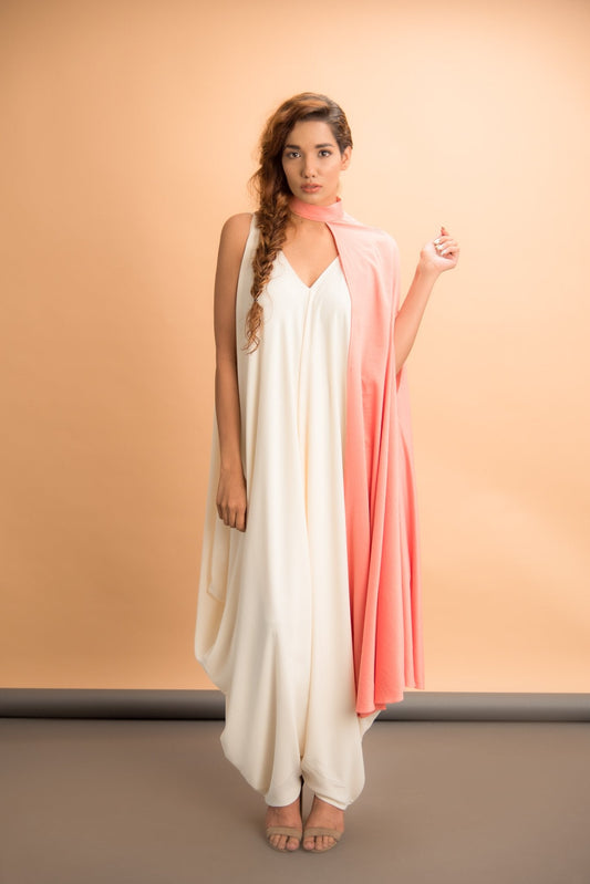 Jumpsuit with drape cowls and half cape - Label Manasi