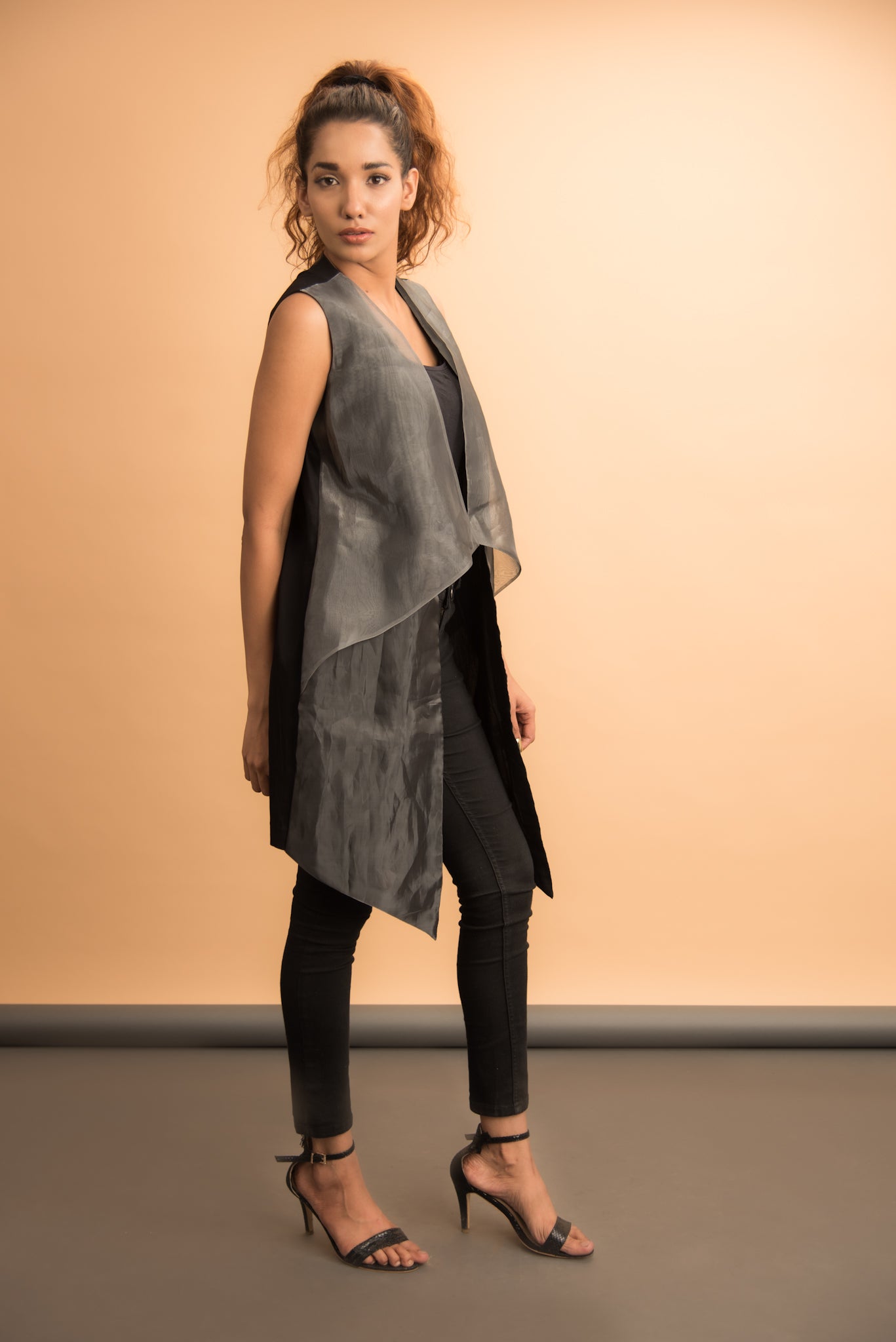 Black and grey Glass tissue Jacket - Label Manasi