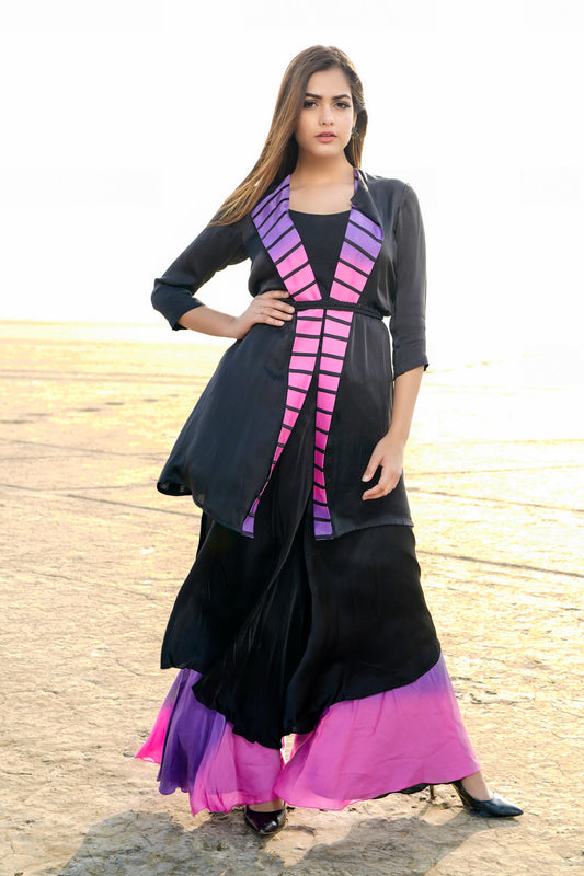 Double layer ombré pants with jacket