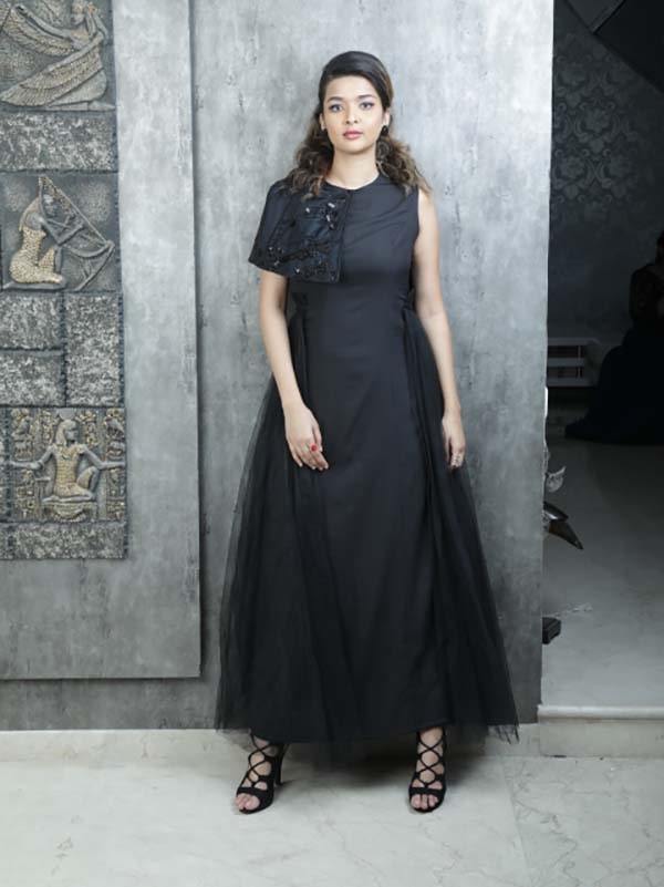 Black Gown with Emb Collar - Label Manasi