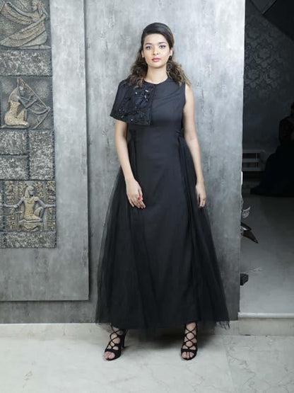 Black Gown with Emb Collar - Label Manasi