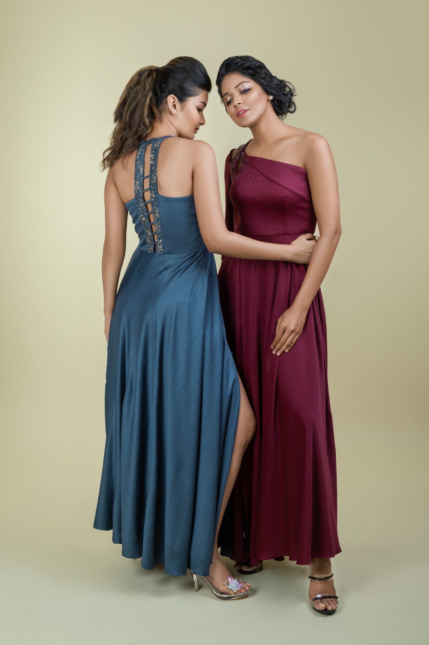 Grey close neck silver Embb Gown Peek-a-boo - Label Manasi