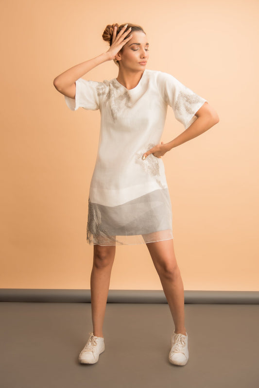 Dot and dash organza shift dress - Label Manasi