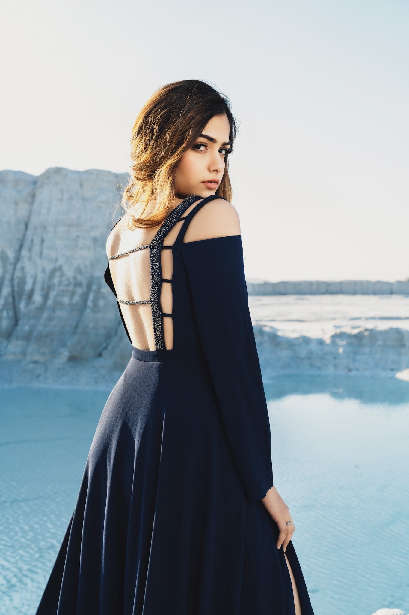 Blue Gown with deep back - Label Manasi