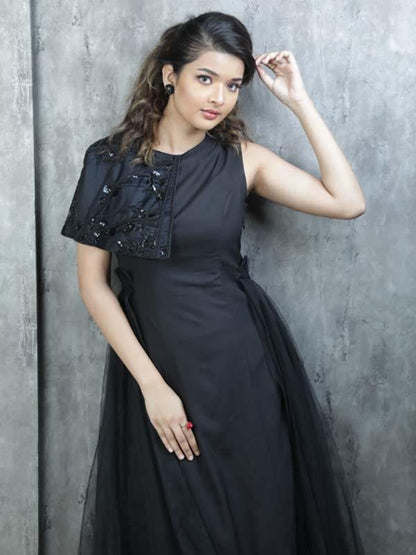 Black Gown with Emb Collar - Label Manasi