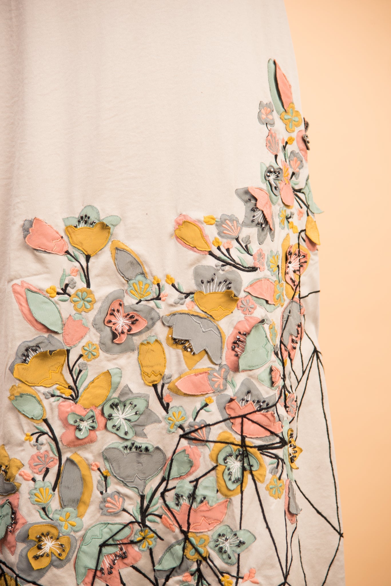 Grey 3D Embroidered Drape Gown - Label Manasi