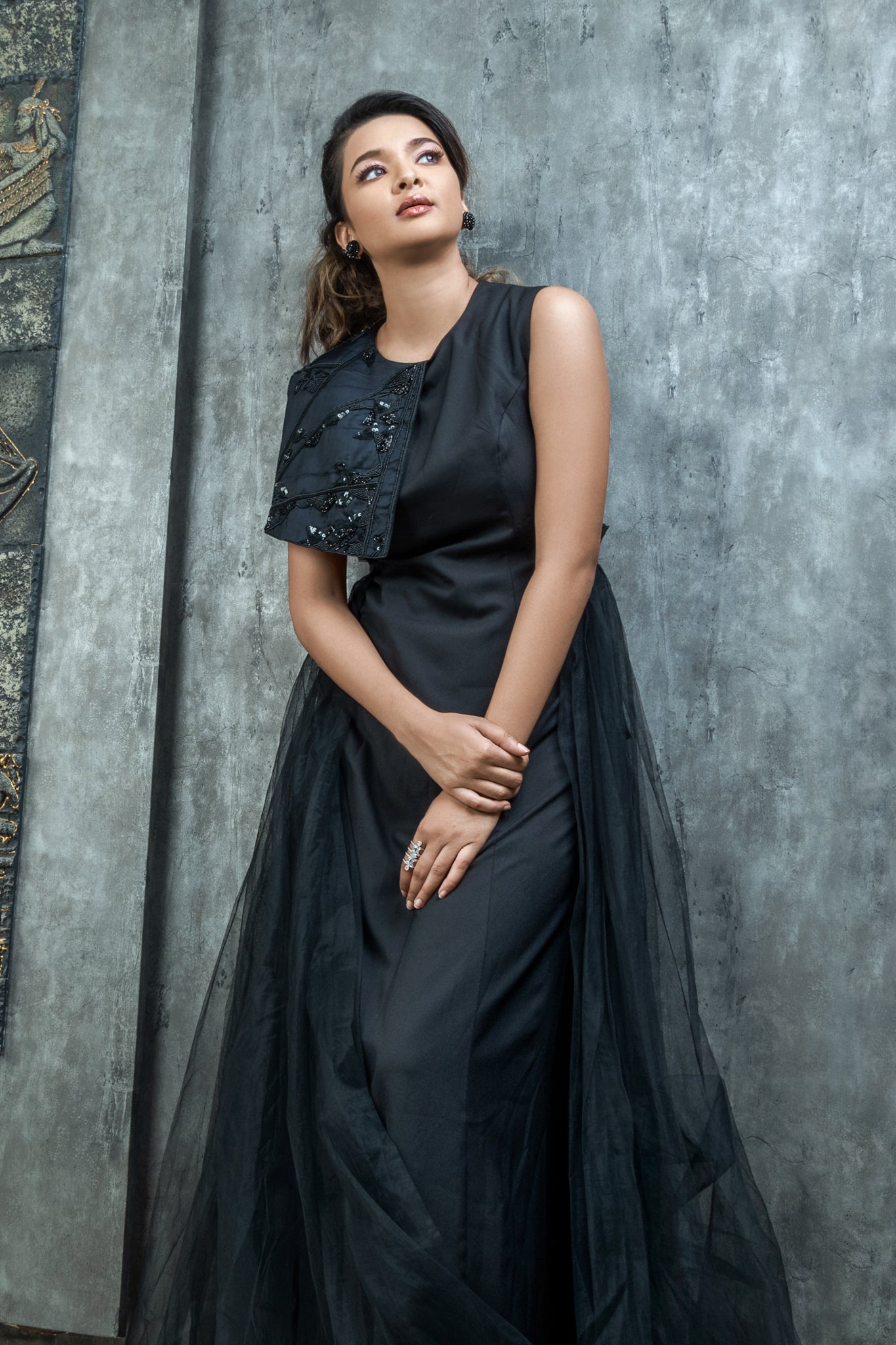 Black Gown with Emb Collar - Label Manasi