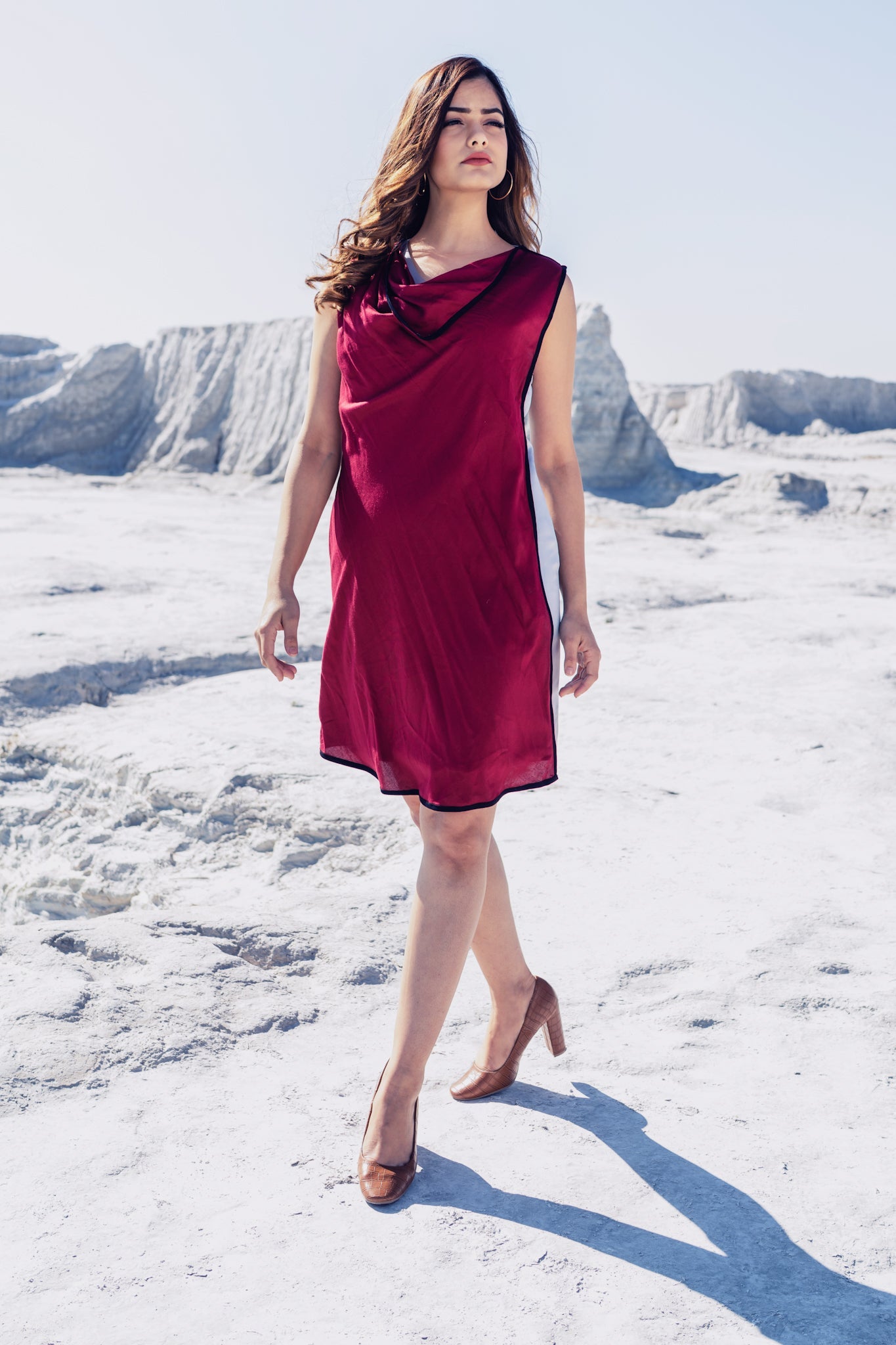 Double layer cowl neck drape shift dress - Label Manasi