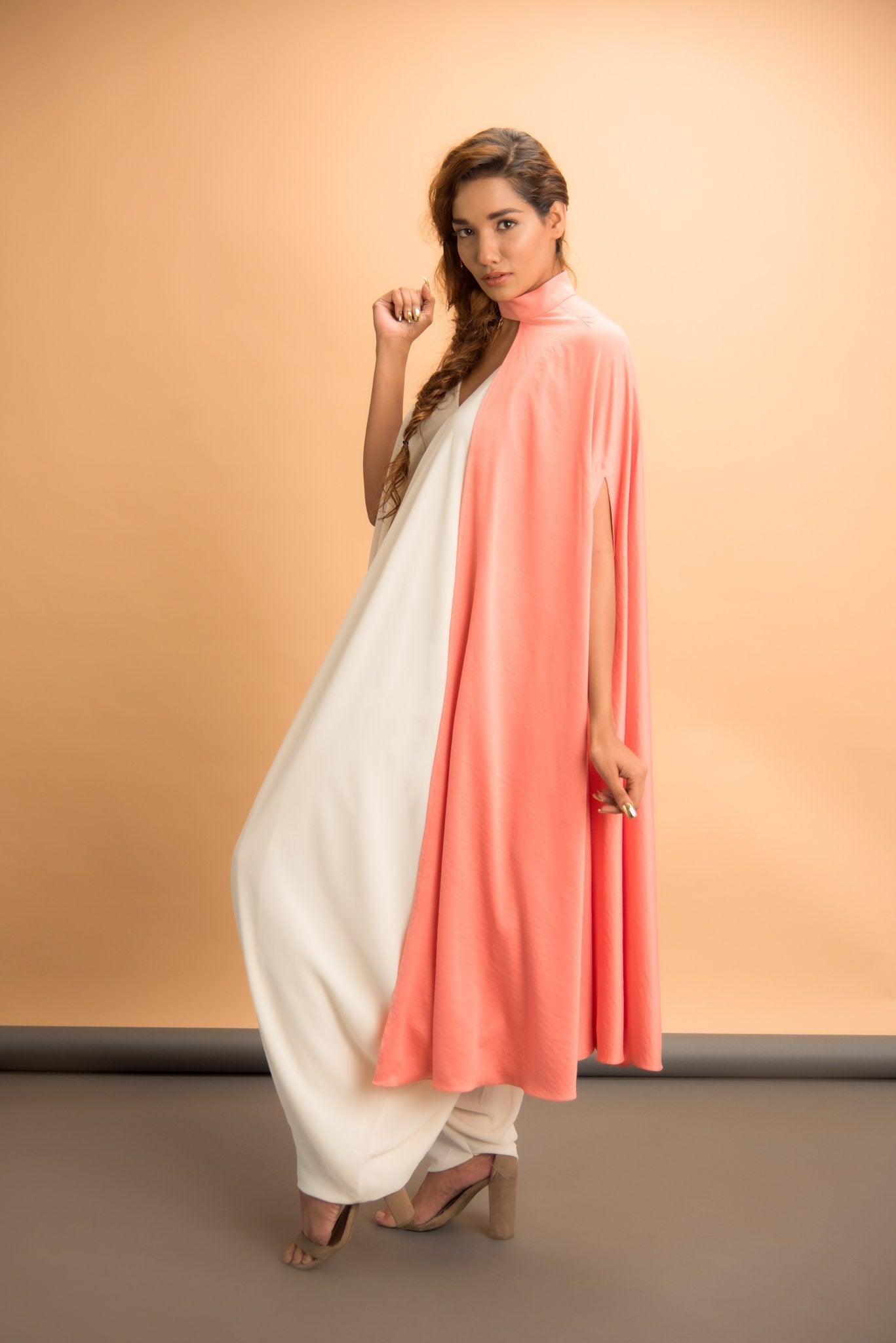 Jumpsuit with drape cowls and half cape - Label Manasi