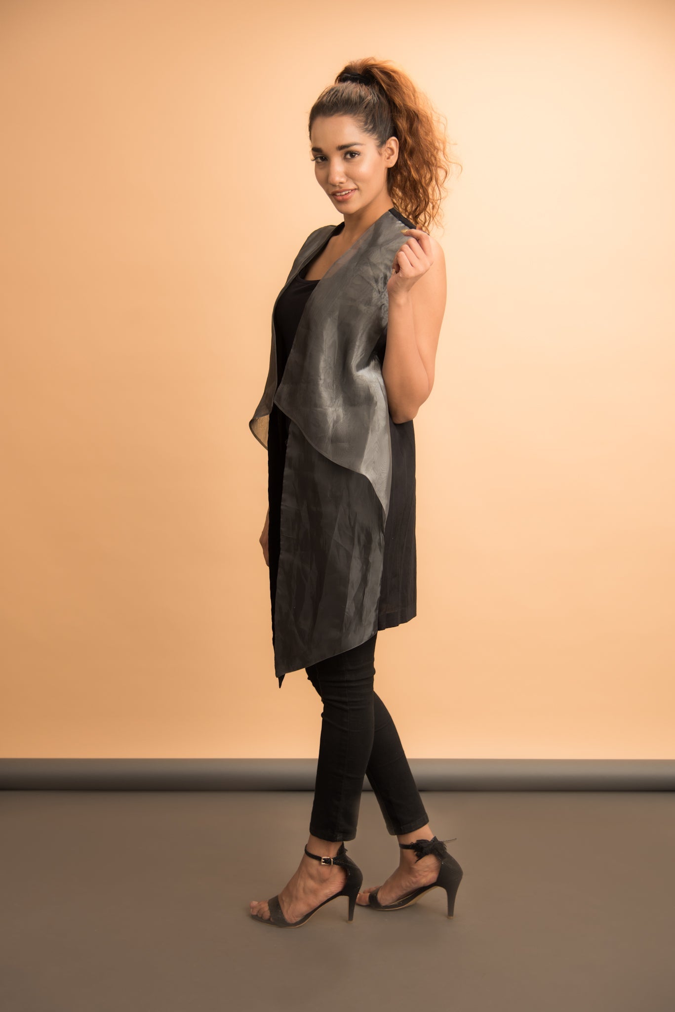 Black and grey Glass tissue Jacket - Label Manasi