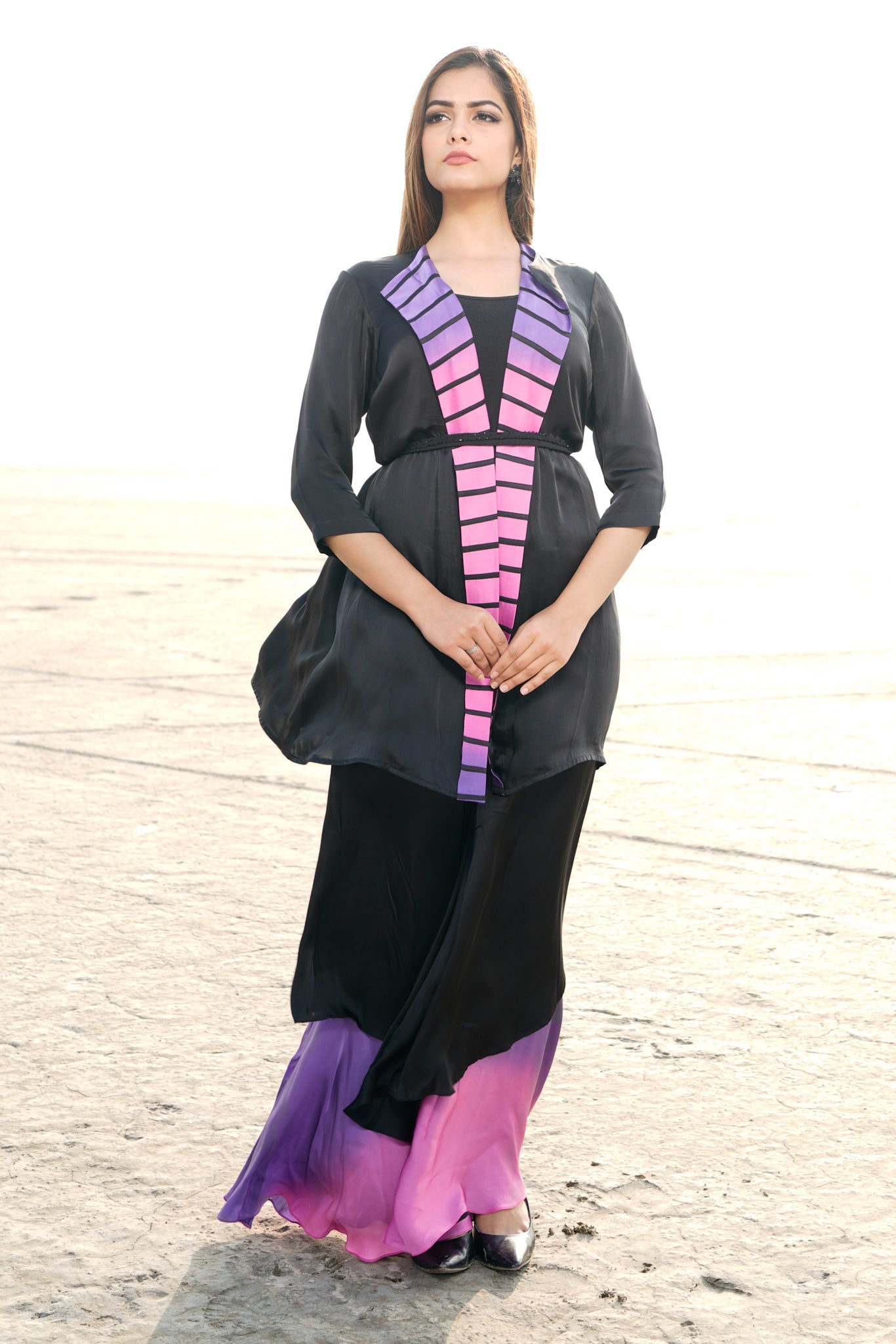 Double layer ombré pants with jacket