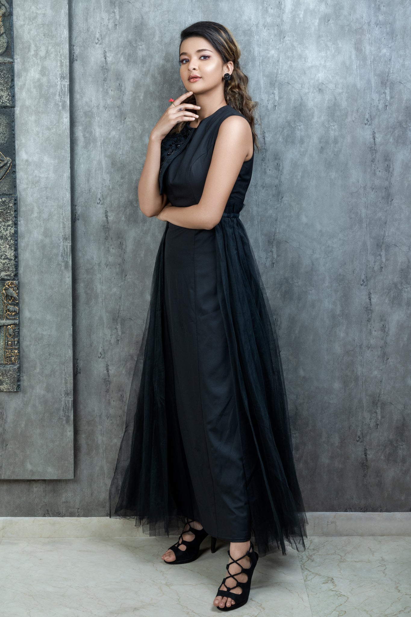 Black Gown with Emb Collar - Label Manasi