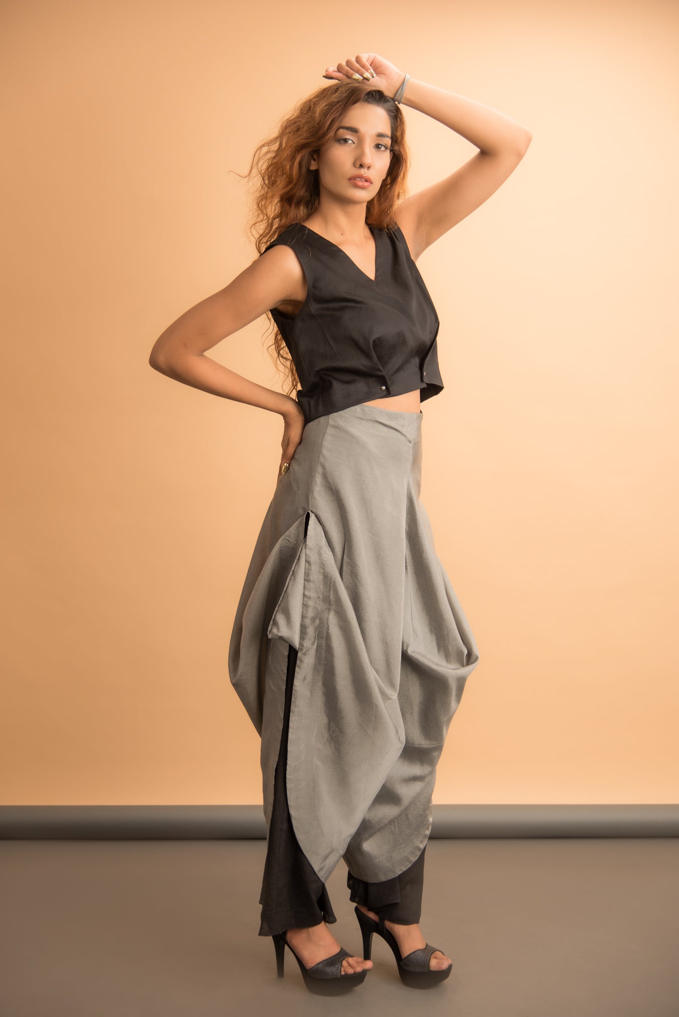 Double layer drape pants with croptop - Label Manasi