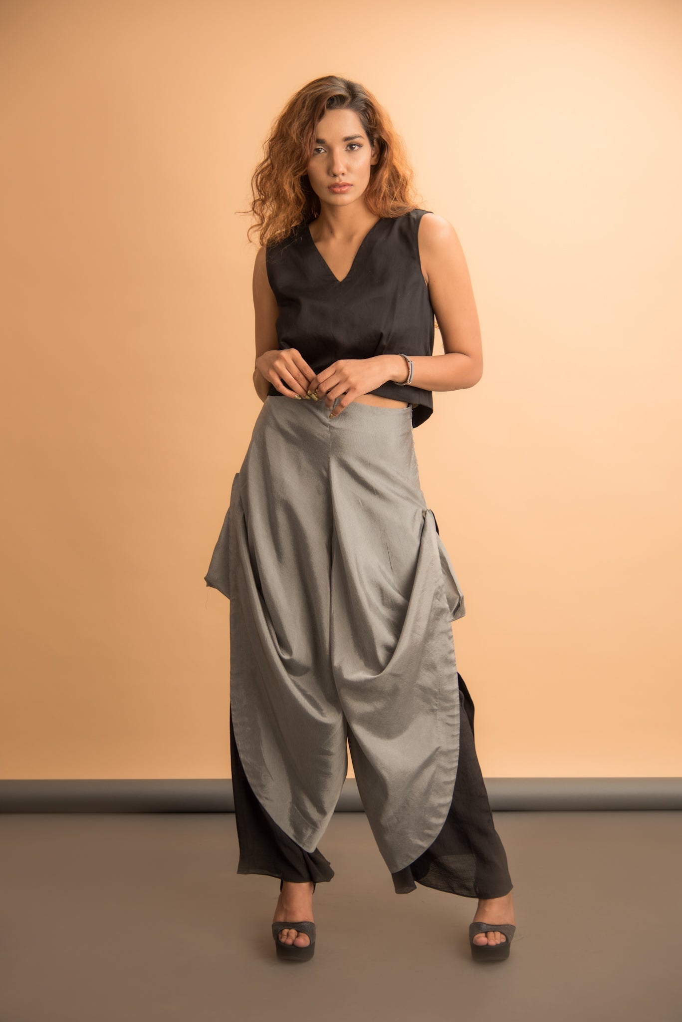 Double layer drape pants with croptop - Label Manasi