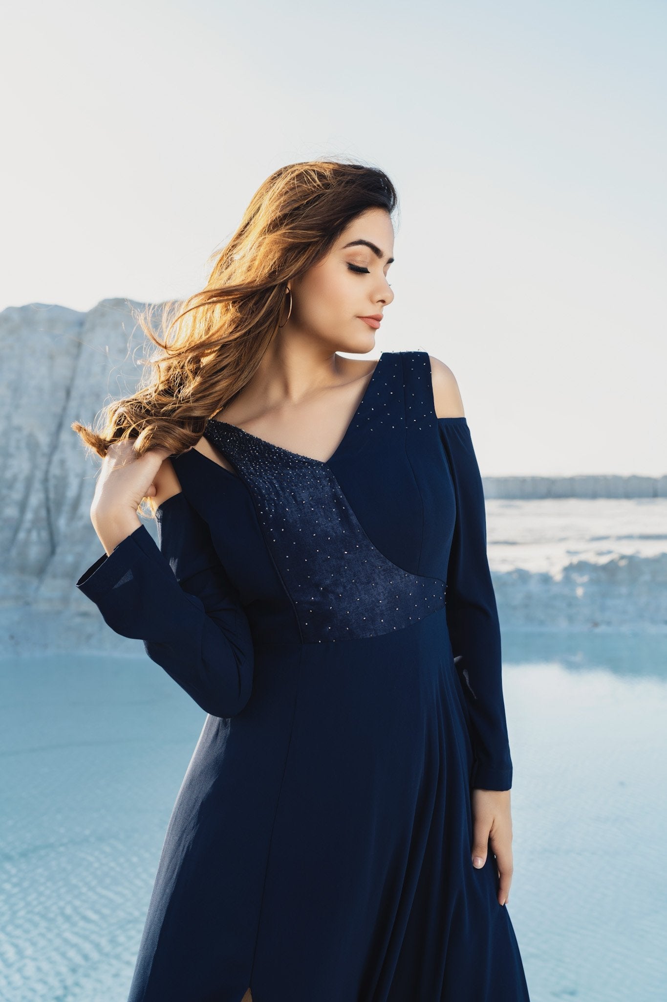 Blue Gown with deep back - Label Manasi